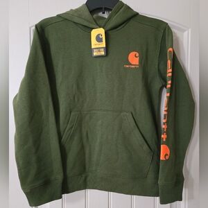 Carhartt Graphic Pullover Hoodie Chive Fleece Long Sleeve Youth Boys Size Medium